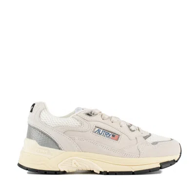 Autry Hyperway Mesh And Metallic Leather-trimmed Suede Sneakers In Neutral