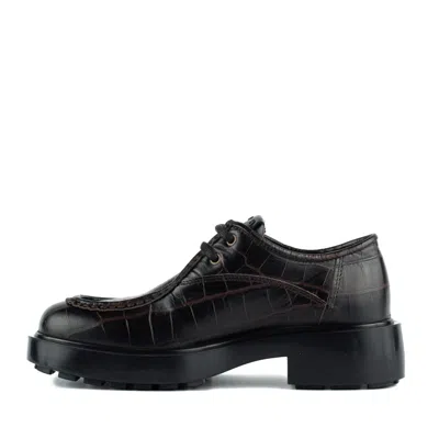 Copenhagen Brown Leather Shoe With Crocodile Print In Black