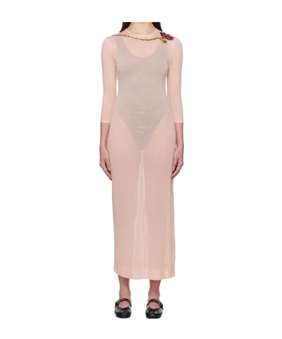 Simone Rocha Fitted Ballet Mesh Column Dress In Neutral