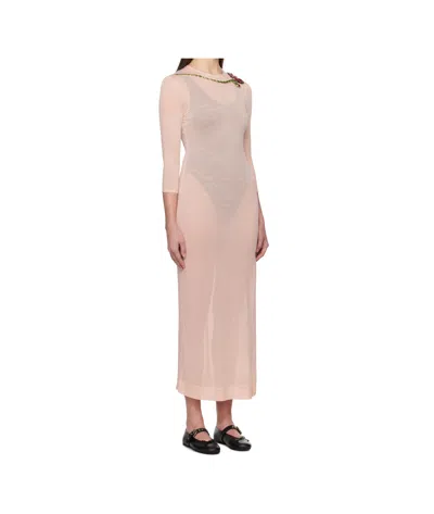 Simone Rocha Fitted Ballet Mesh Column Dress In Neutral