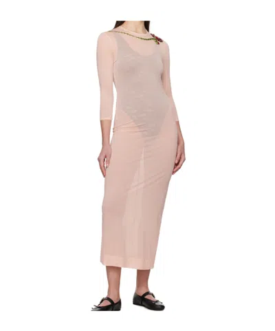 Simone Rocha Fitted Ballet Mesh Column Dress In Neutral
