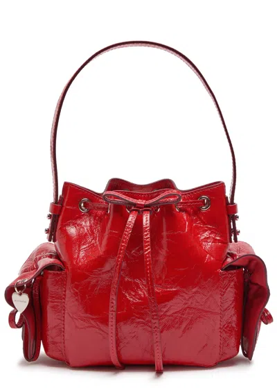 Acne Studios Multipocket Mini Bucket Bag Crinkled Patent In Red