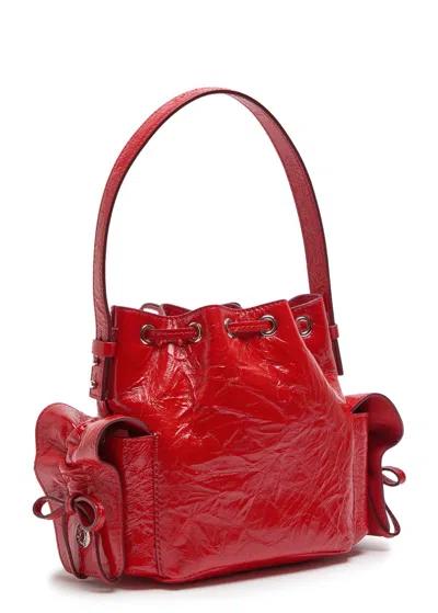Acne Studios Multipocket Mini Bucket Bag Crinkled Patent In Red