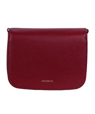 Coccinelle Textured Leather Cross-body Bag Adjustable Strap In Red