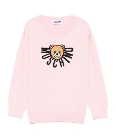 Moschino Teddy-logo Cotton-wool Sweater In Pink