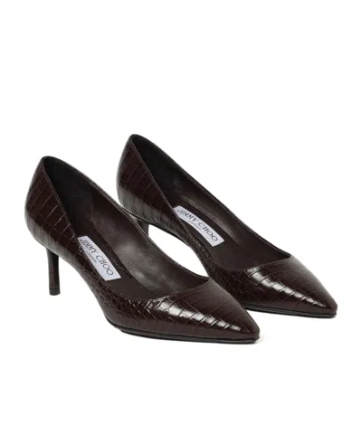 Jimmy Choo 85mm Romy Pointed-toe Pumps With Crocodile-effect In Brown