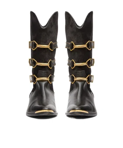 Isabel Marant Decorative Buckle Mid-calf Leather Boots In Black