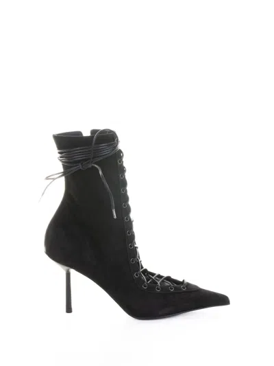 Le Silla Colette Lace-up Leather Ankle Boot In Black