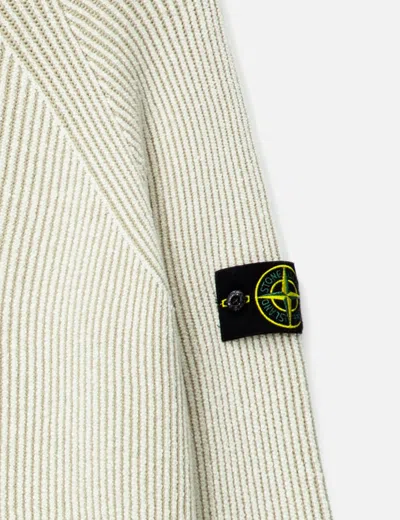Stone Island White Sweater With Ribbed Design And Logo Patch On Sleeve In Virgin Wool Blend Man In White