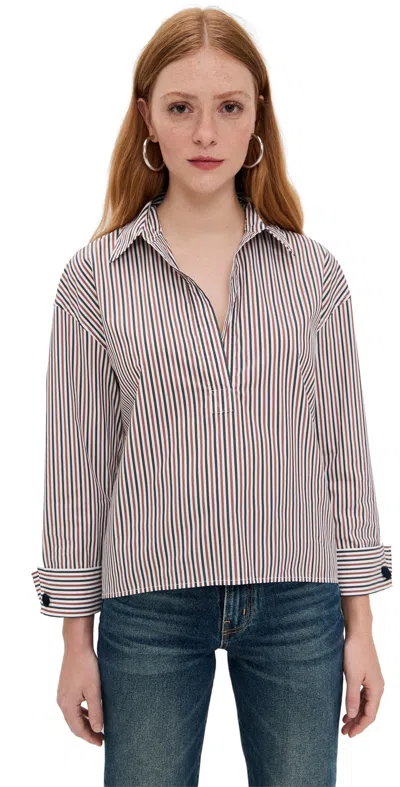 Veronica Beard Draymond Striped Stretch Cotton-blend Poplin Shirt In Multi
