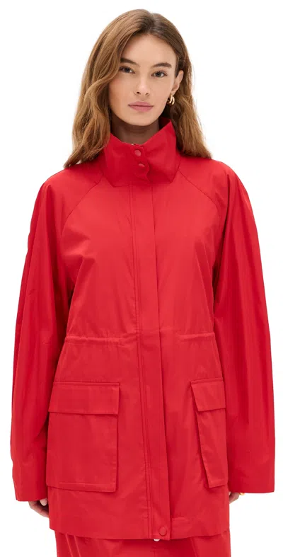 St Agni Stand Collar Paper Taffeta Parka In Red