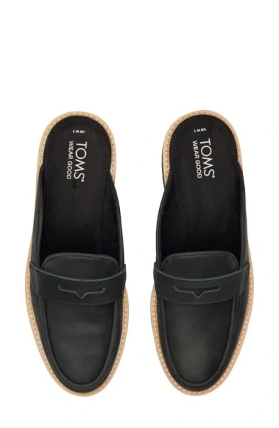 Toms Women's Cara Lug Leather Penny Loafer Mules In Black