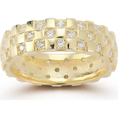 Chloe & Madison Chloe And Madison 14k Gold Plate Sterling Silver Cubic Zirconia Checkered Ring In Gold
