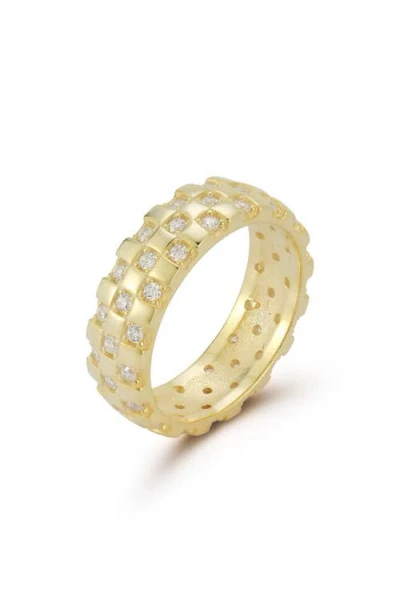 Chloe & Madison Chloe And Madison 14k Gold Plate Sterling Silver Cubic Zirconia Checkered Ring In Gold