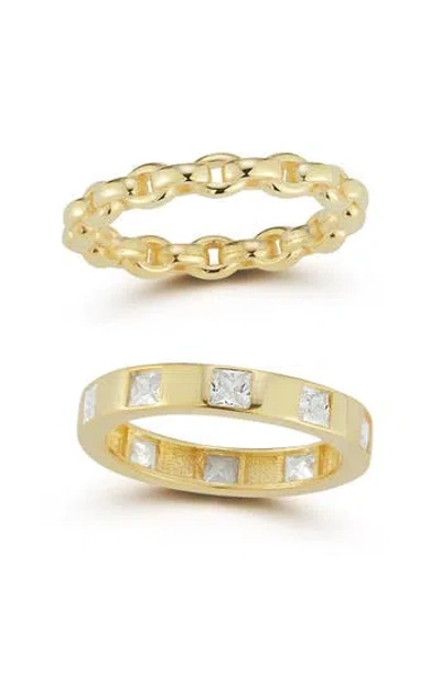 Chloe & Madison Chloe And Madison 14k Gold Plate Cubic Zirconia Set Of 2 Rings In Gold
