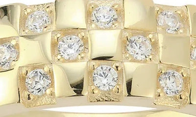 Chloe & Madison Chloe And Madison 14k Gold Plate Sterling Silver Cubic Zirconia Checkered Ring In Gold