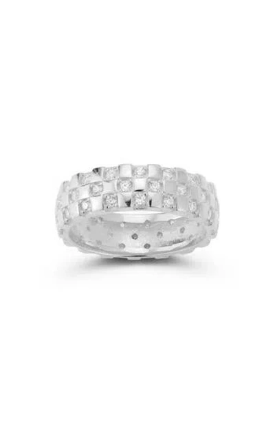 Chloe & Madison Chloe And Madison Cubic Zirconia Checkered Band Eternity Ring In Silver