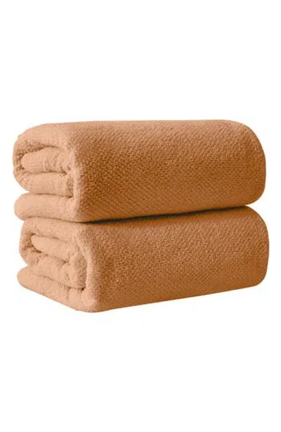 Woven & Weft Loop Textured 2-pack Bath Towels In Brown