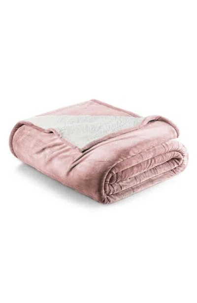 Woven & Weft Faux Shearling Fleece Throw Blanket In Pink