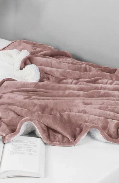Woven & Weft Faux Shearling Fleece Throw Blanket In Pink