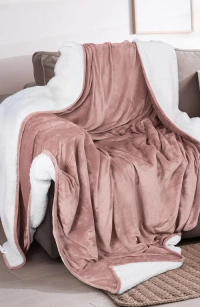 Woven & Weft Faux Shearling Fleece Throw Blanket In Pink