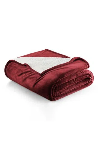 Woven & Weft Faux Shearling Fleece Throw Blanket In Red