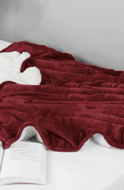 Woven & Weft Faux Shearling Fleece Throw Blanket In Red
