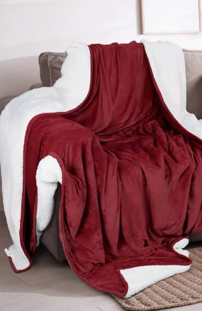 Woven & Weft Faux Shearling Fleece Throw Blanket In Red