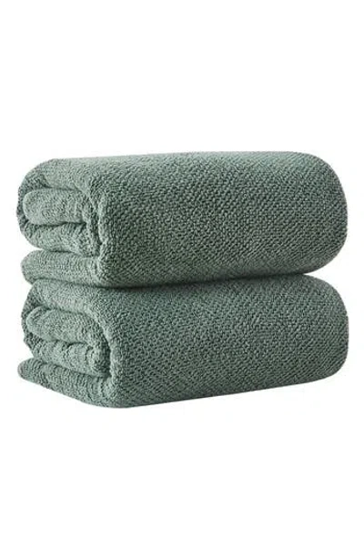 Woven & Weft Loop Textured 2-pack Bath Towels In Green