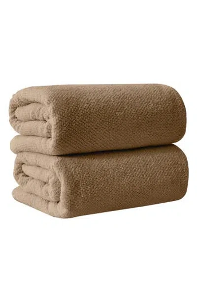 Woven & Weft Loop Textured 2-pack Bath Towels In Brown