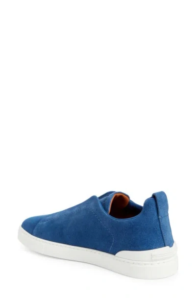 Zegna Triple Stitch Suede Slip-on Sneaker In Blue