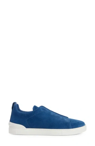 Zegna Triple Stitch Suede Slip-on Sneaker In Blue