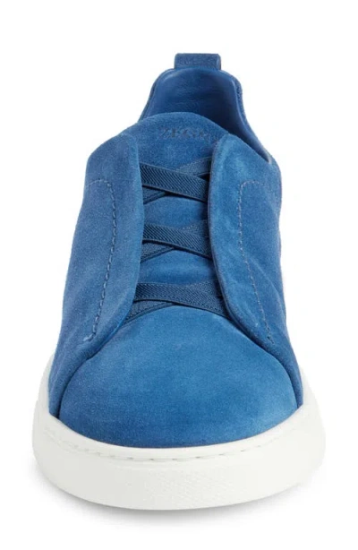 Zegna Triple Stitch Suede Slip-on Sneaker In Blue
