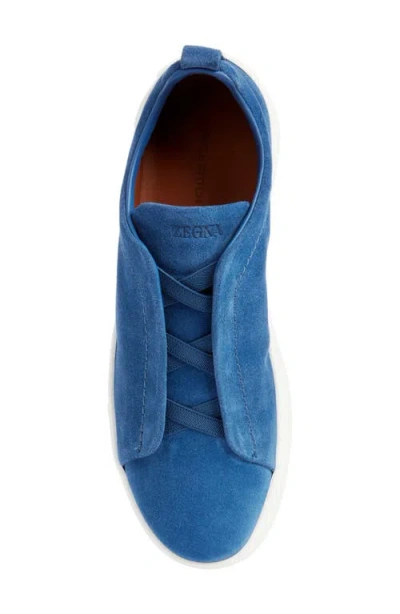 Zegna Triple Stitch Suede Slip-on Sneaker In Blue