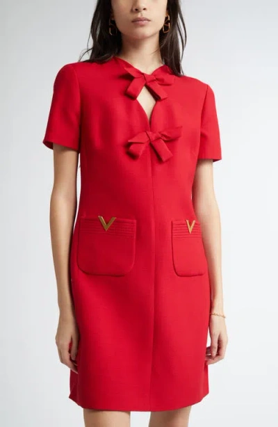 Valentino Garavani Bow Detail Crepe Couture Minidress In Red