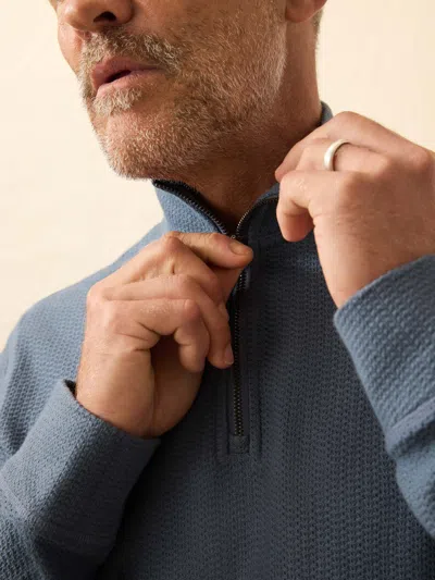 Faherty Textured Knit Quarter Zip In Blue