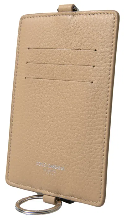 Dolce & Gabbana Beige Leather Lanyard Logo Card Holder Men Men's Wallet In Sand