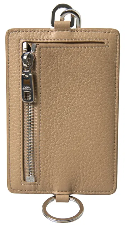 Dolce & Gabbana Beige Leather Lanyard Logo Card Holder Men Men's Wallet In Sand