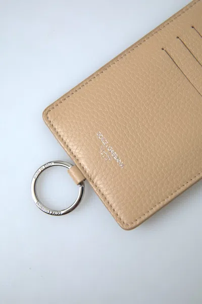 Dolce & Gabbana Beige Leather Lanyard Logo Card Holder Men Men's Wallet In Sand