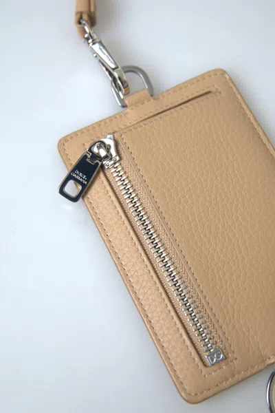 Dolce & Gabbana Beige Leather Lanyard Logo Card Holder Men Men's Wallet In Sand