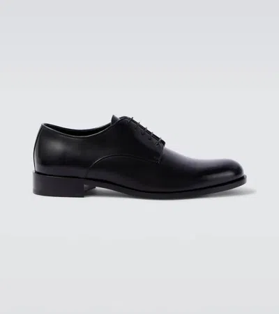 Giorgio Armani Almond Toe Lace-up Leather Shoes In Black
