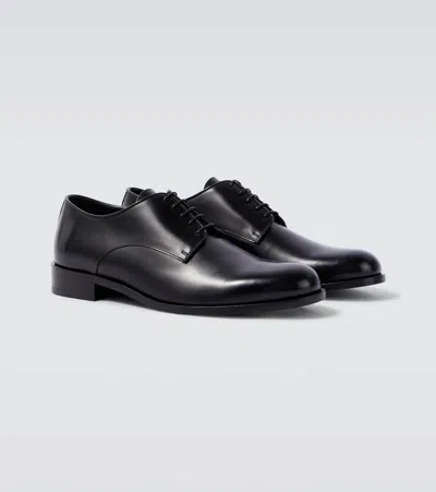 Giorgio Armani Almond Toe Lace-up Leather Shoes In Black