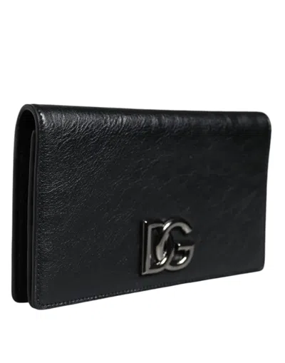 Pre-owned Dolce & Gabbana Black Leather Dg Logo Bifold Card Slot Crossbody Women's Bag ()