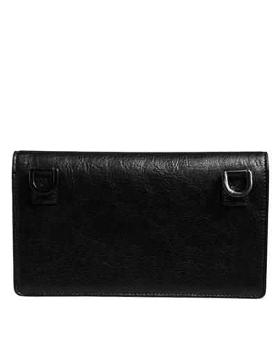 Pre-owned Dolce & Gabbana Black Leather Dg Logo Bifold Card Slot Crossbody Women's Bag ()