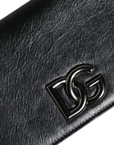 Pre-owned Dolce & Gabbana Black Leather Dg Logo Bifold Card Slot Crossbody Women's Bag ()