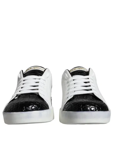 Pre-owned Dolce & Gabbana Black Leather Logo Portofino Sneaker Men's Shoes () In Multi