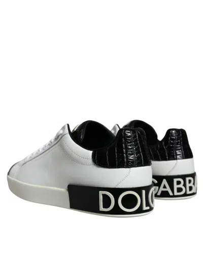 Pre-owned Dolce & Gabbana Black Leather Logo Portofino Sneaker Men's Shoes () In Multi