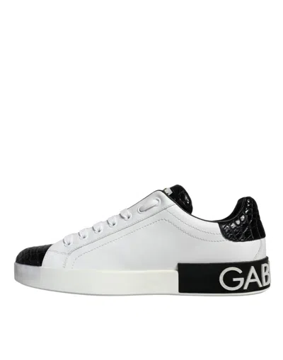 Pre-owned Dolce & Gabbana Black Leather Logo Portofino Sneaker Men's Shoes () In Multi