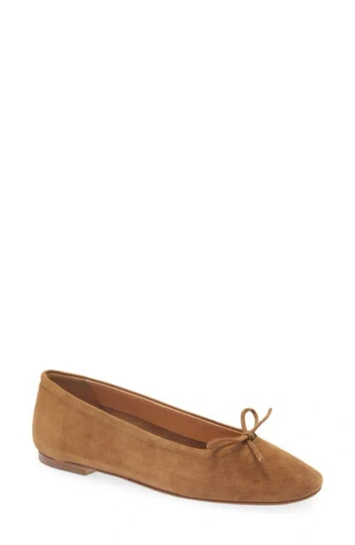 Aeyde Bow Detail Suede Finish Flat Sole Ballerinas In Brown