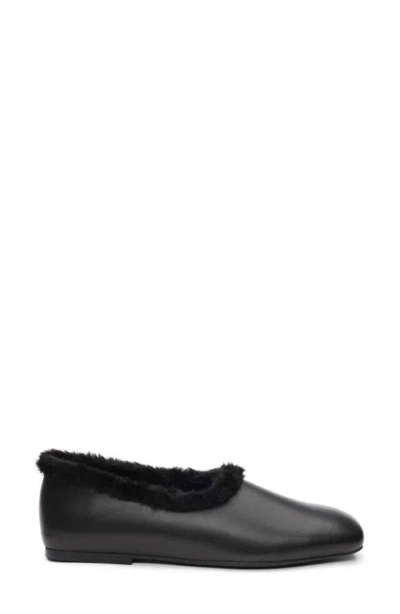 Ash Bianca Faux Fur Lined Ballet Flat In Black